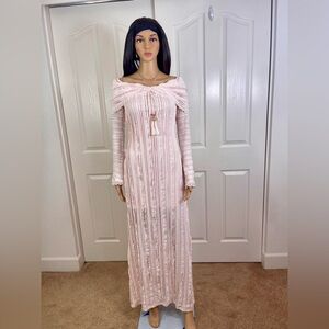 Elegant Light Pink Off-Shoulder Maxi Dress